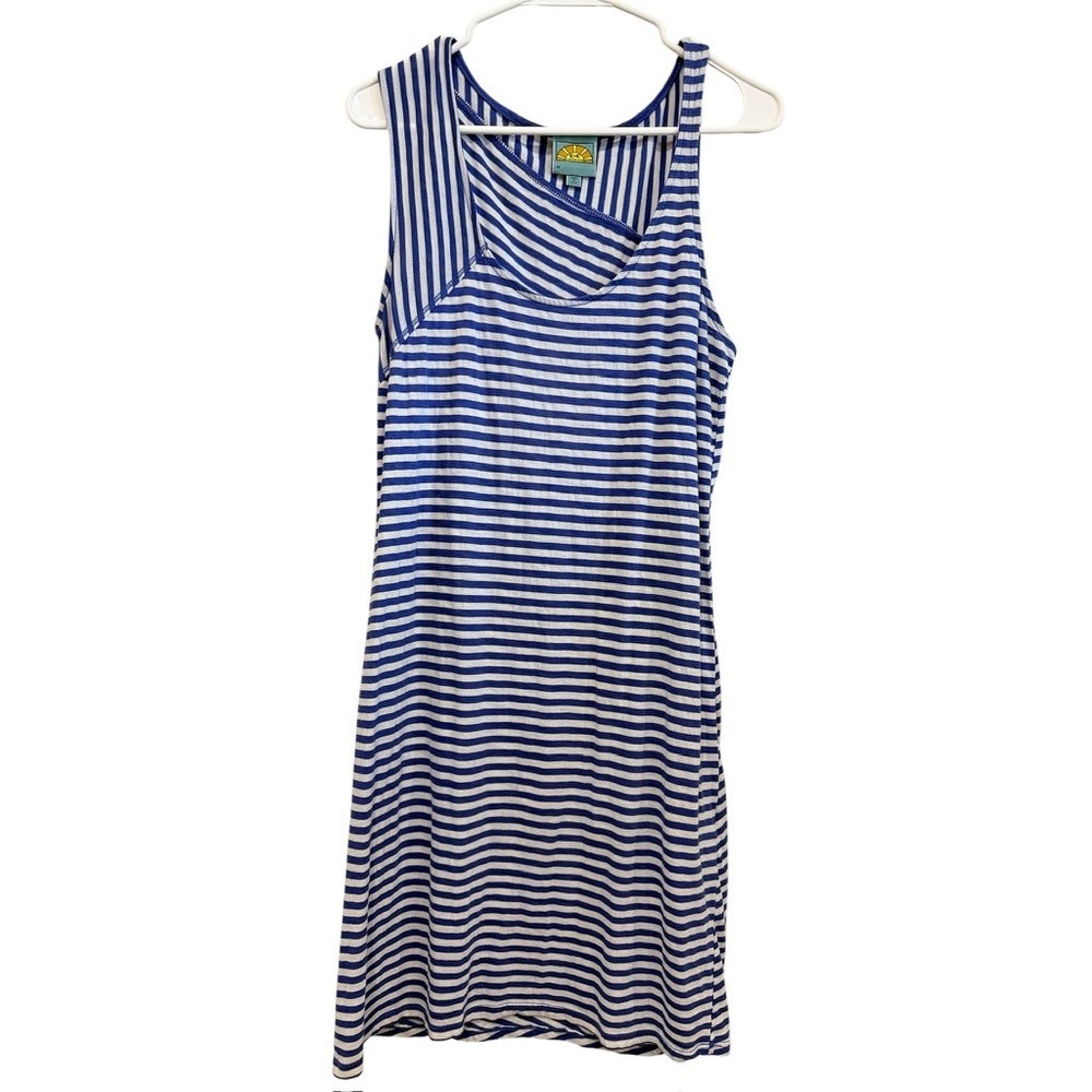 C&C California Tank Dress‎ Womens Medium Blue Striped Asymmetrical Neckline